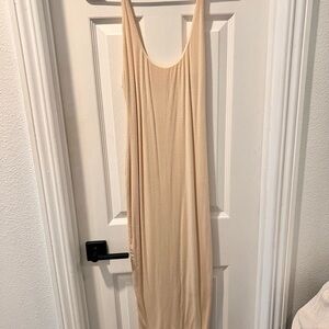 naked wardrobe Sleeveless Midi Slip Dress in Nude Beige